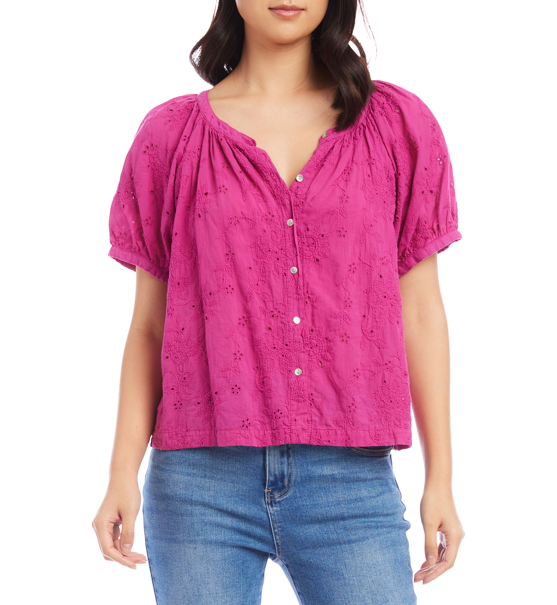 Womens Eyelet Peasant Top