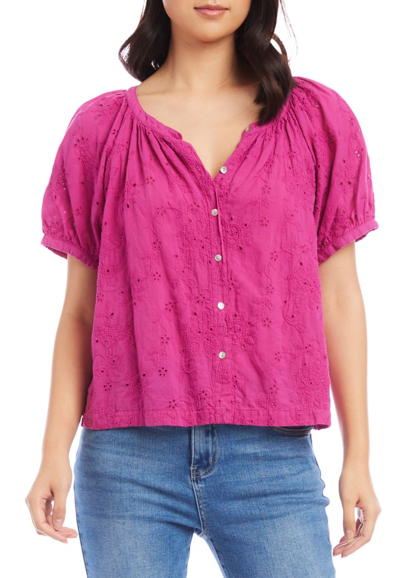 Womens Eyelet Peasant Top