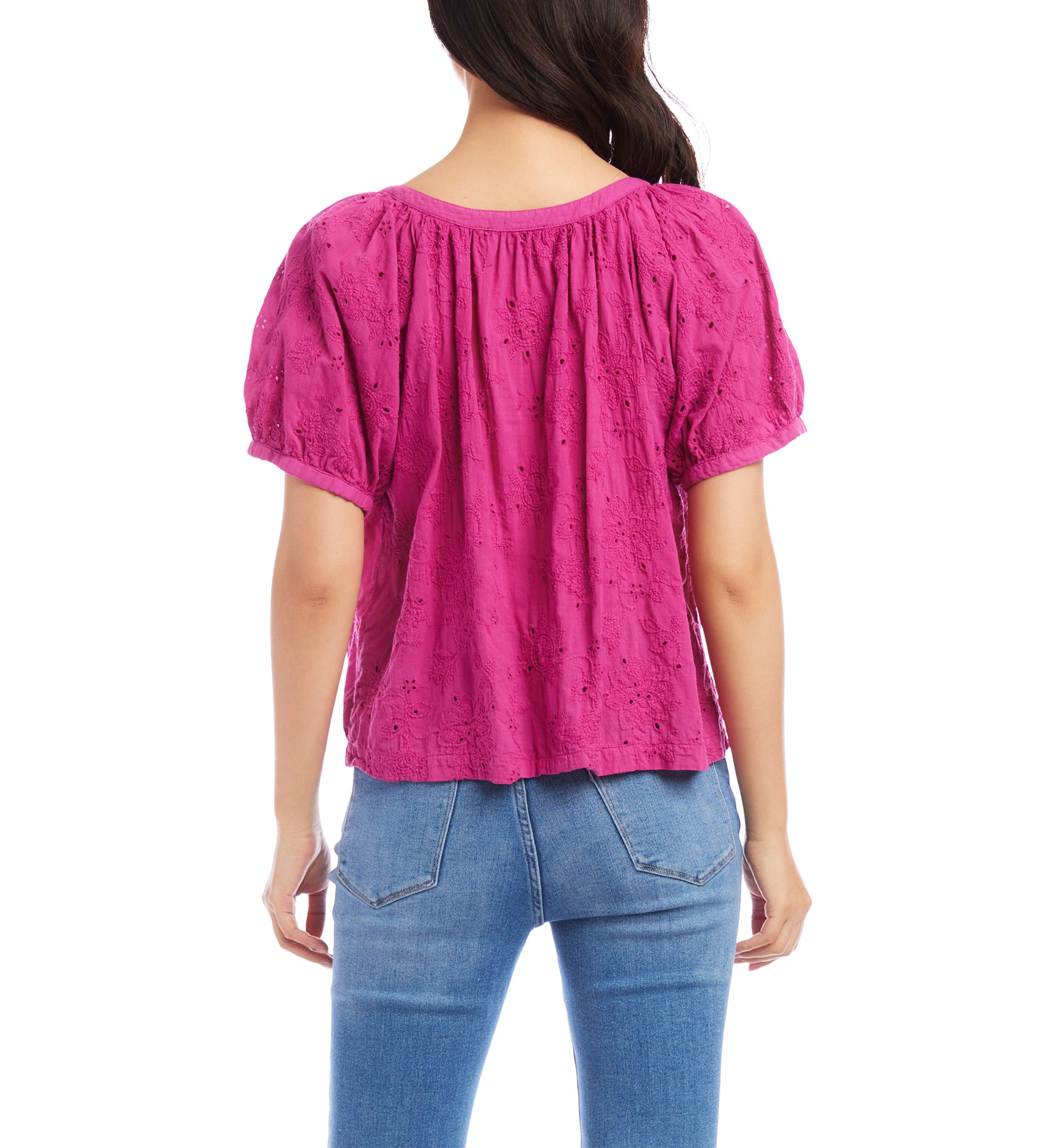 Womens Eyelet Peasant Top