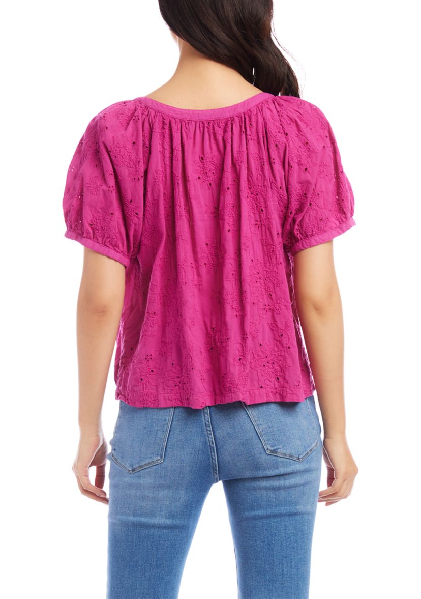 Womens Eyelet Peasant Top