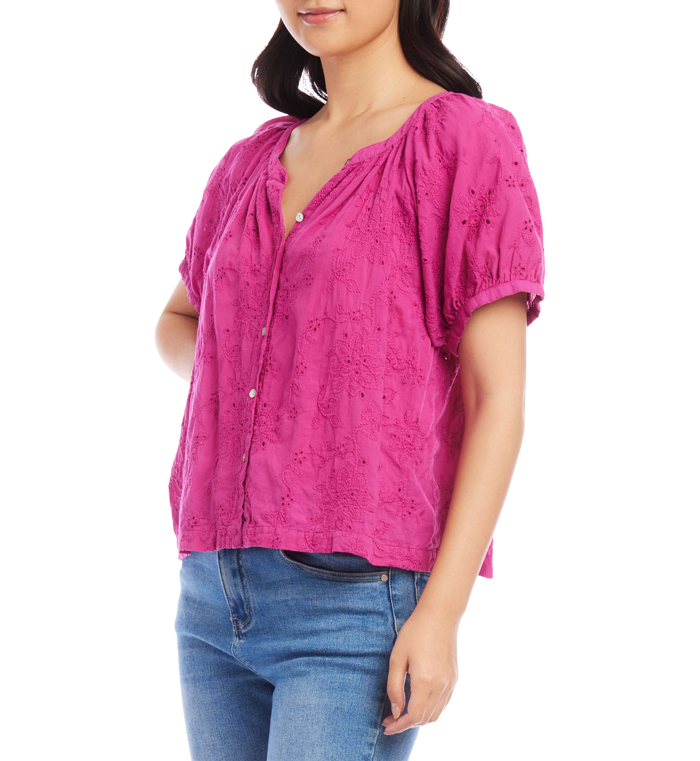 Womens Eyelet Peasant Top