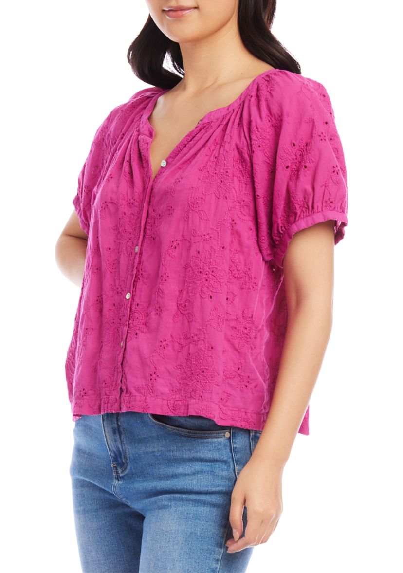Womens Eyelet Peasant Top