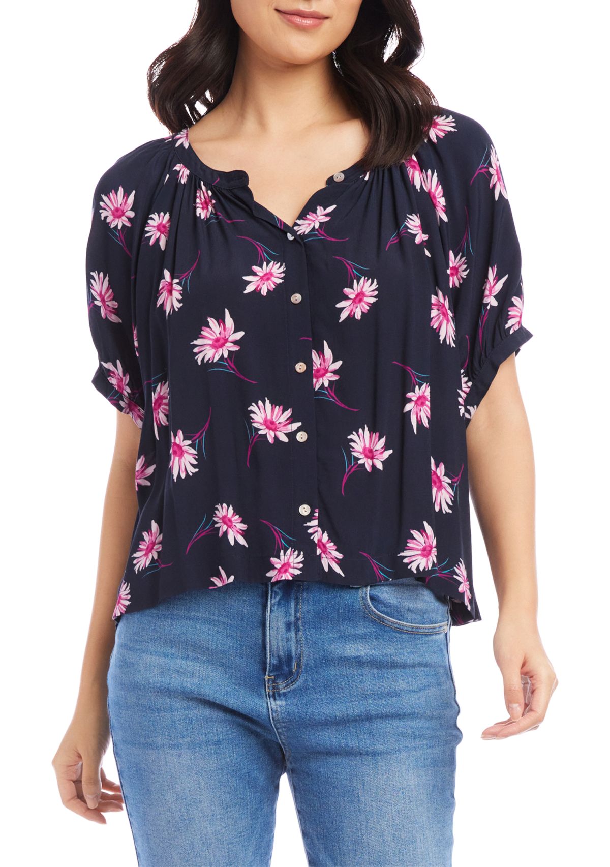 Petite Size Short Sleeve Peasant Top