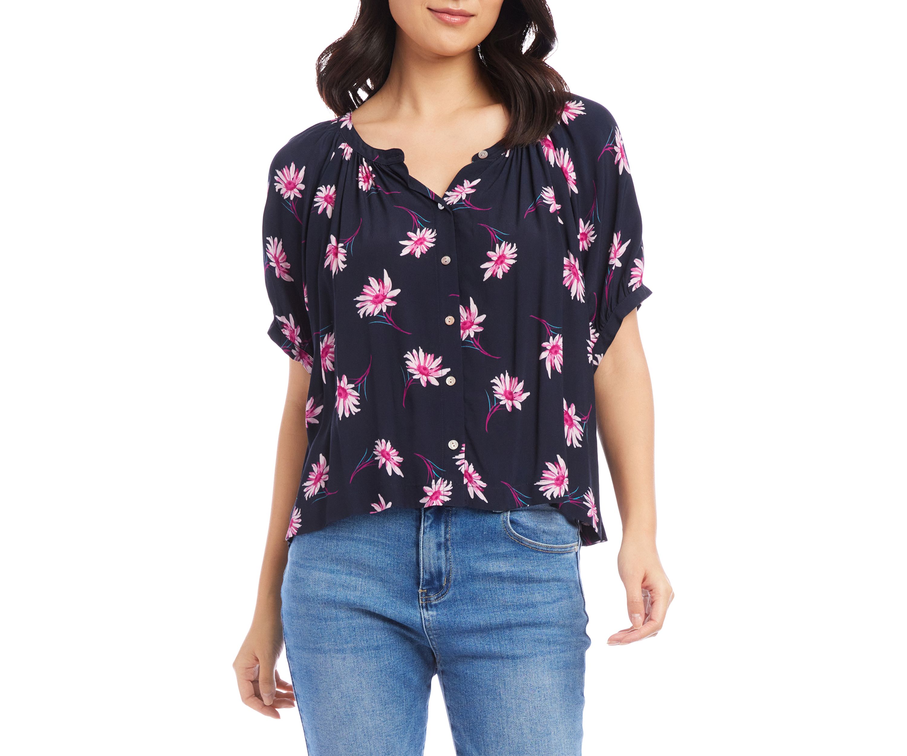 Petite Size Short Sleeve Peasant Top