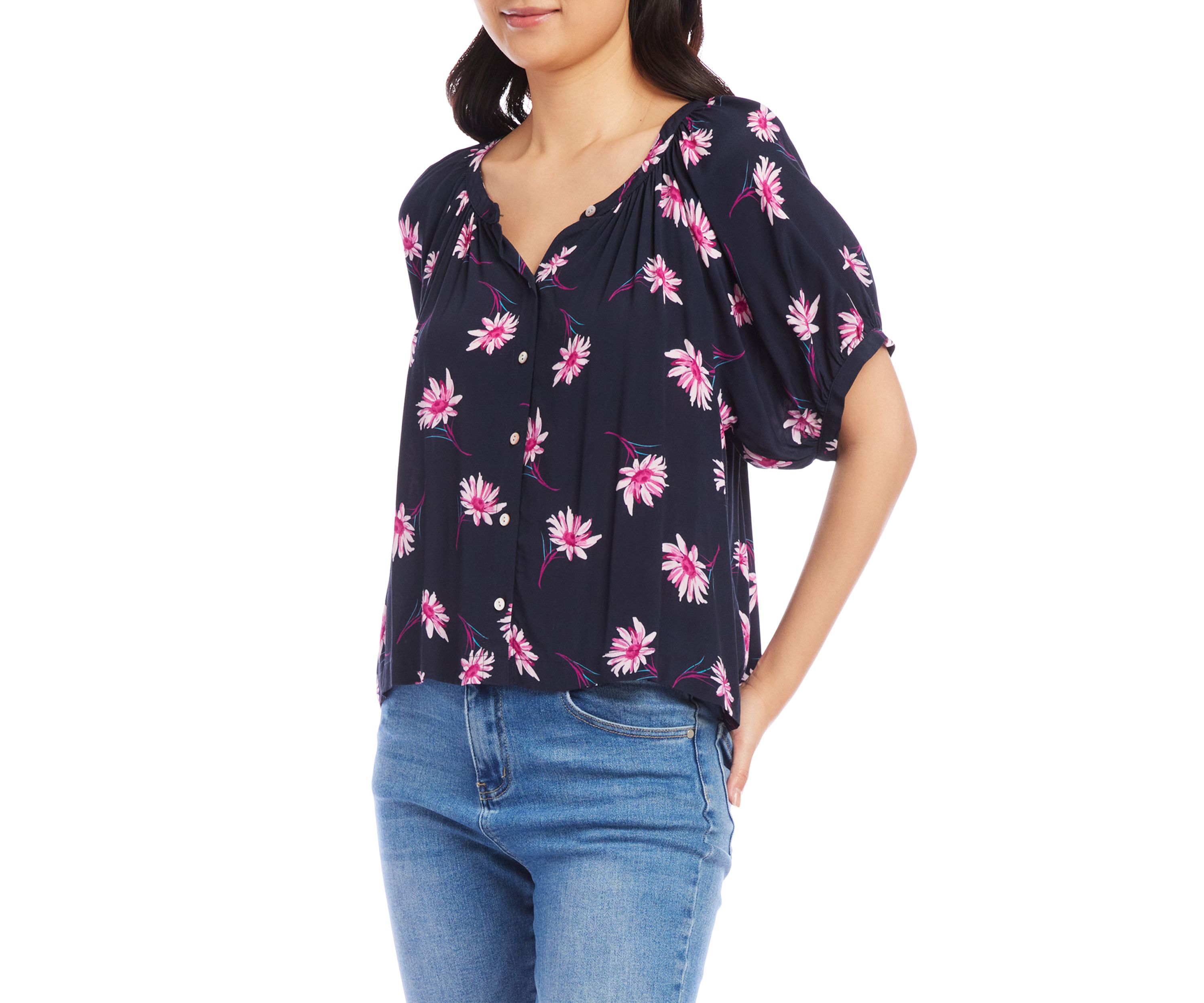 Petite Size Short Sleeve Peasant Top