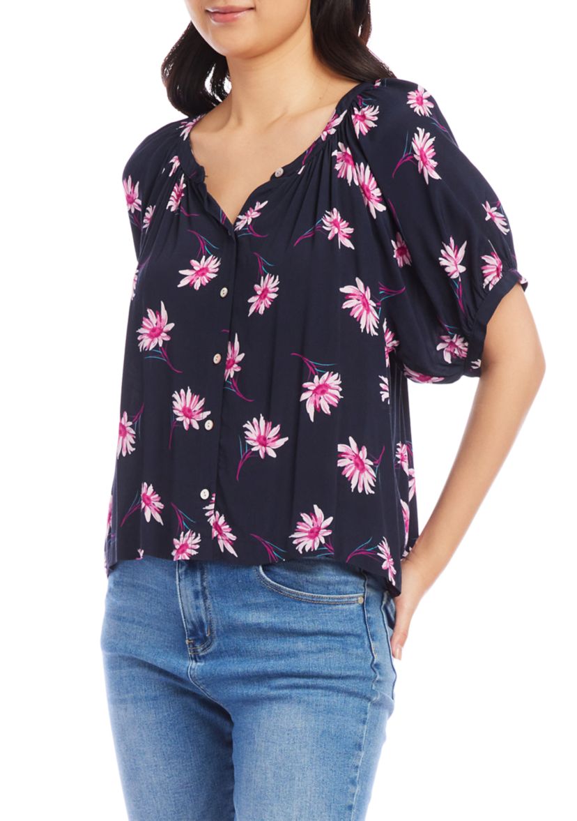 Petite Size Short Sleeve Peasant Top