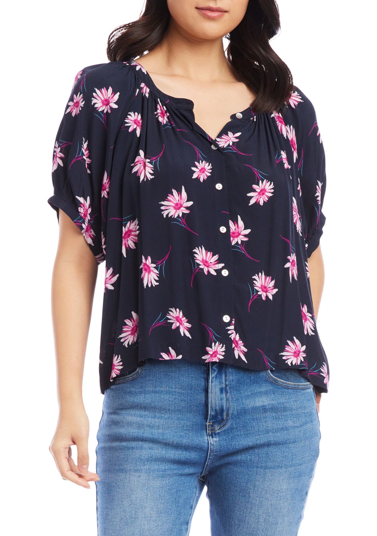 Petite Size Short Sleeve Peasant Top