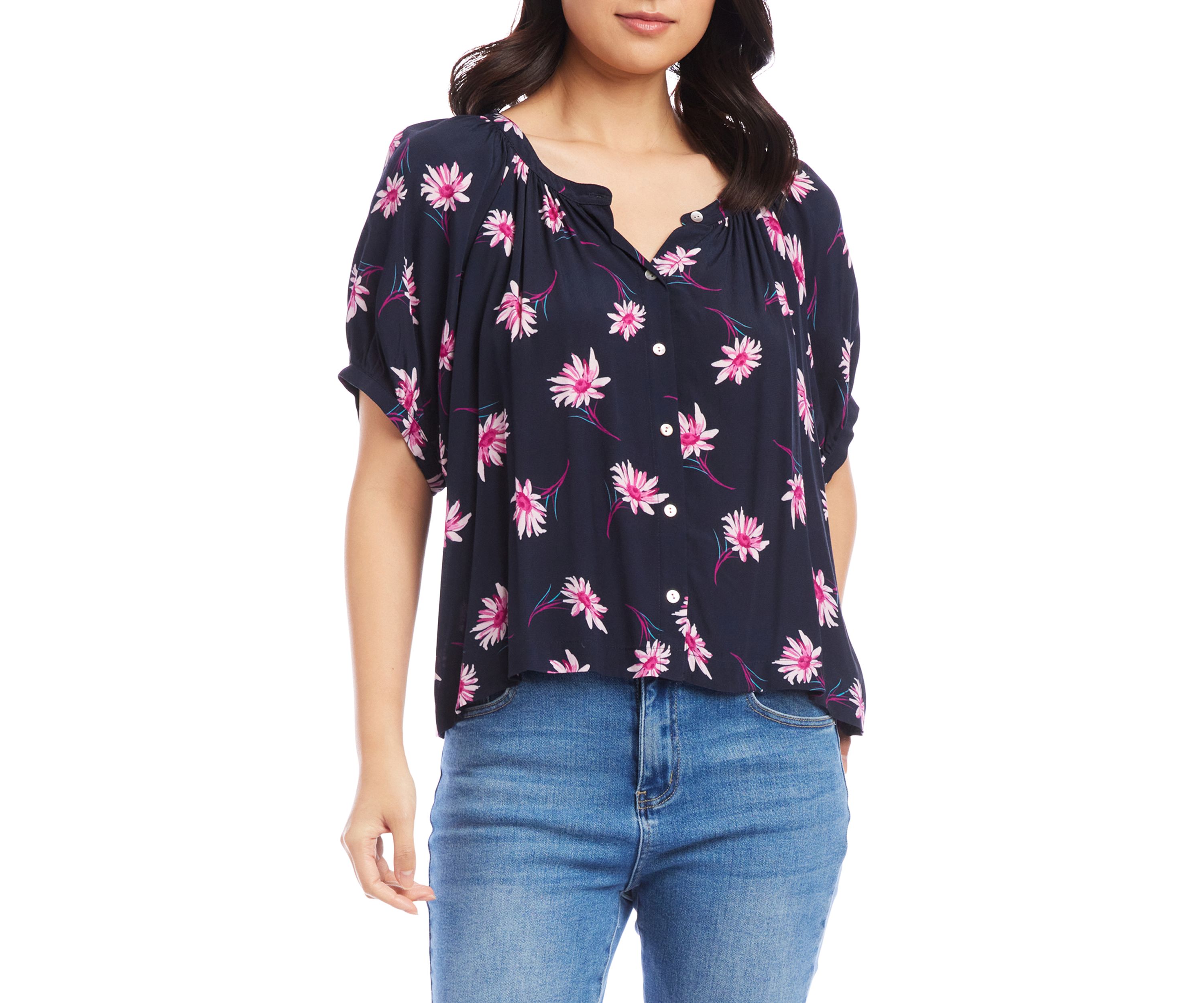 Petite Size Short Sleeve Peasant Top