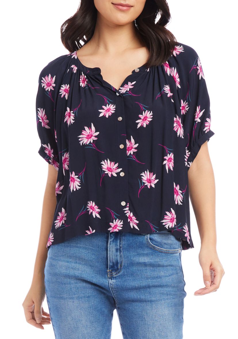 Womens Short Sleeve Peasant Top