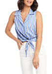 Womens Sleeveless Tie-Front Top