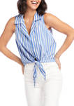 Womens Sleeveless Tie-Front Top