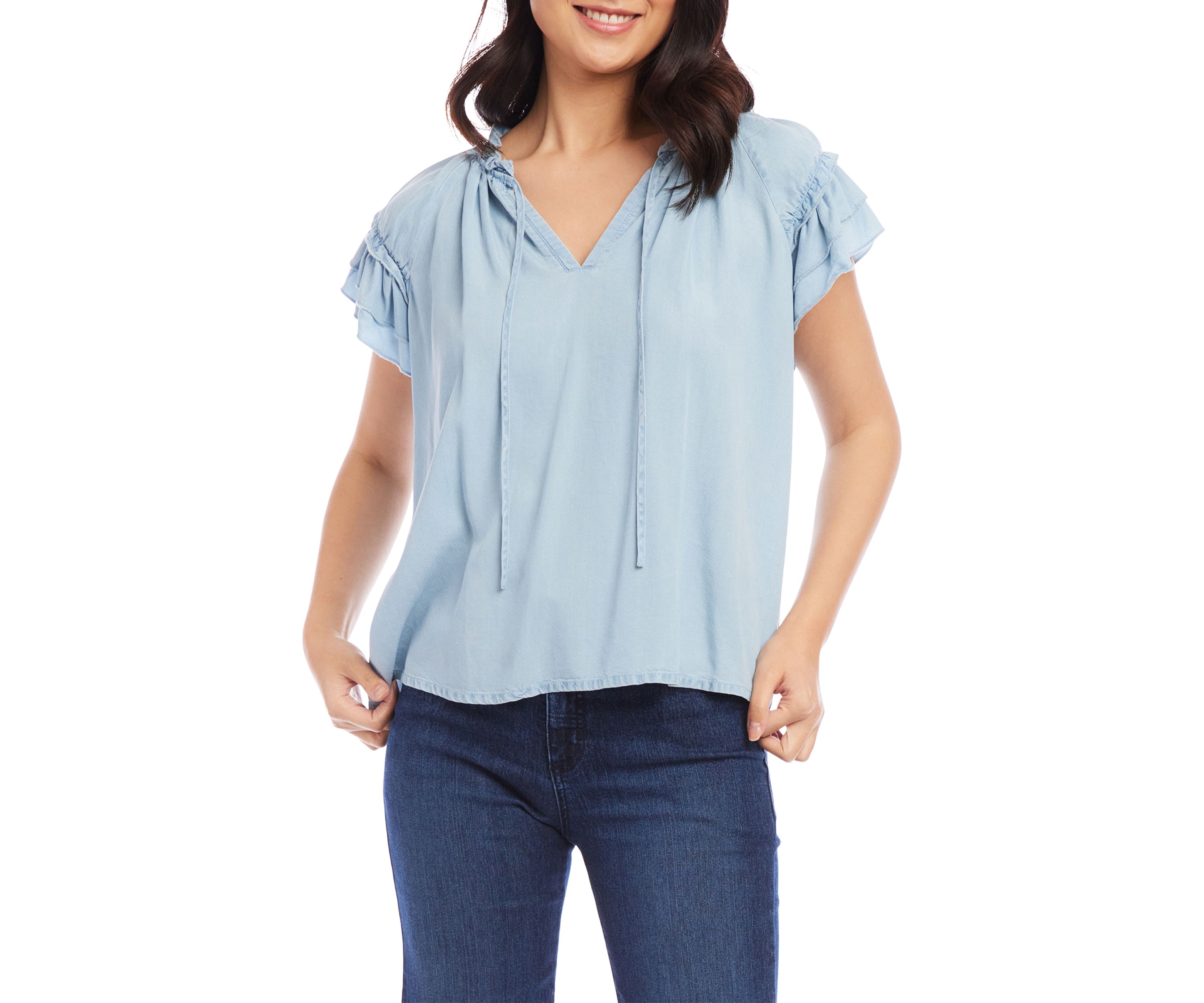 Womens Flutter Sleeve Ruffle Top