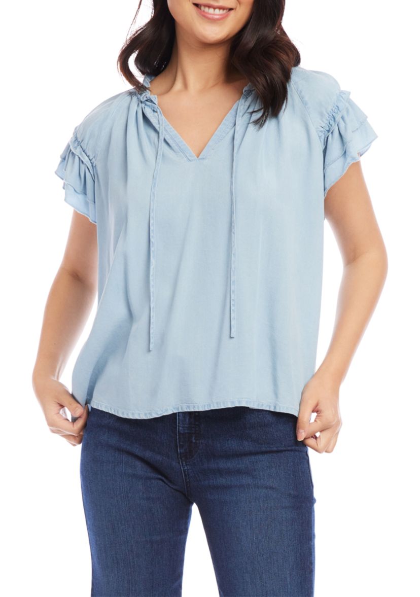 Womens Flutter Sleeve Ruffle Top