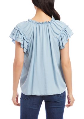 Women's Flutter Sleeve Ruffle Top