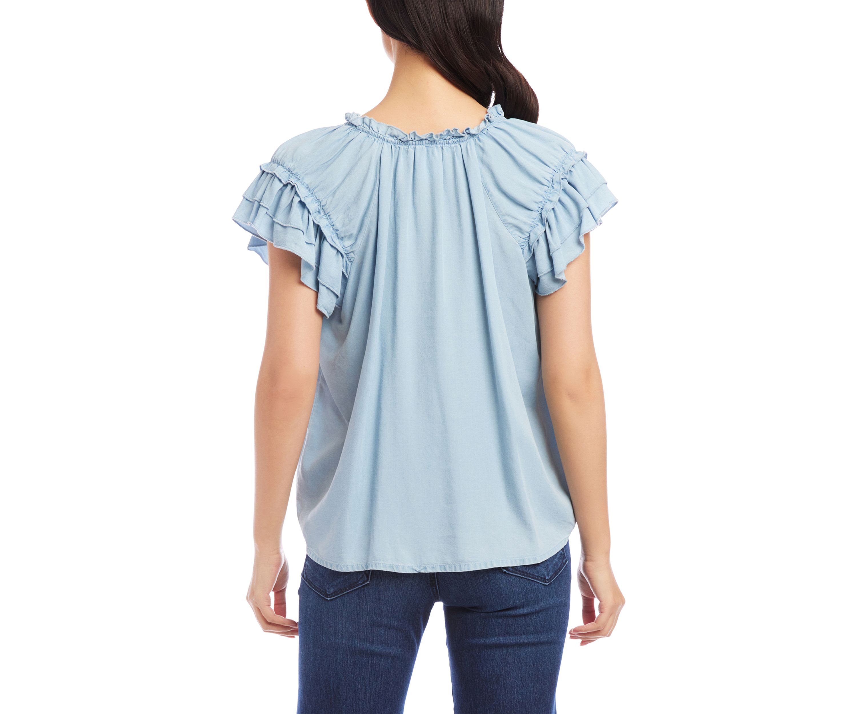 Womens Flutter Sleeve Ruffle Top