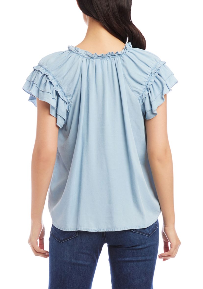 Womens Flutter Sleeve Ruffle Top