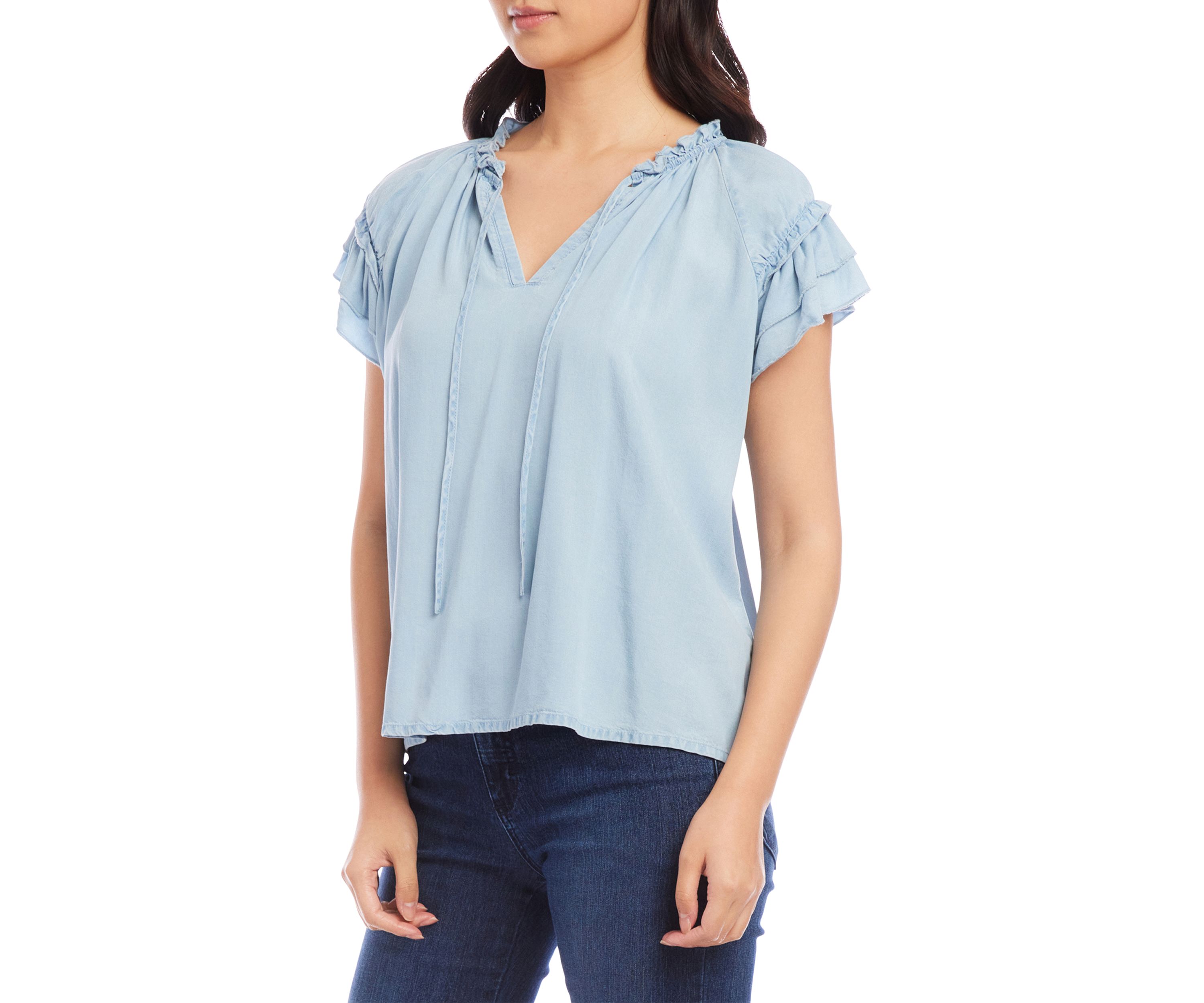 Womens Flutter Sleeve Ruffle Top