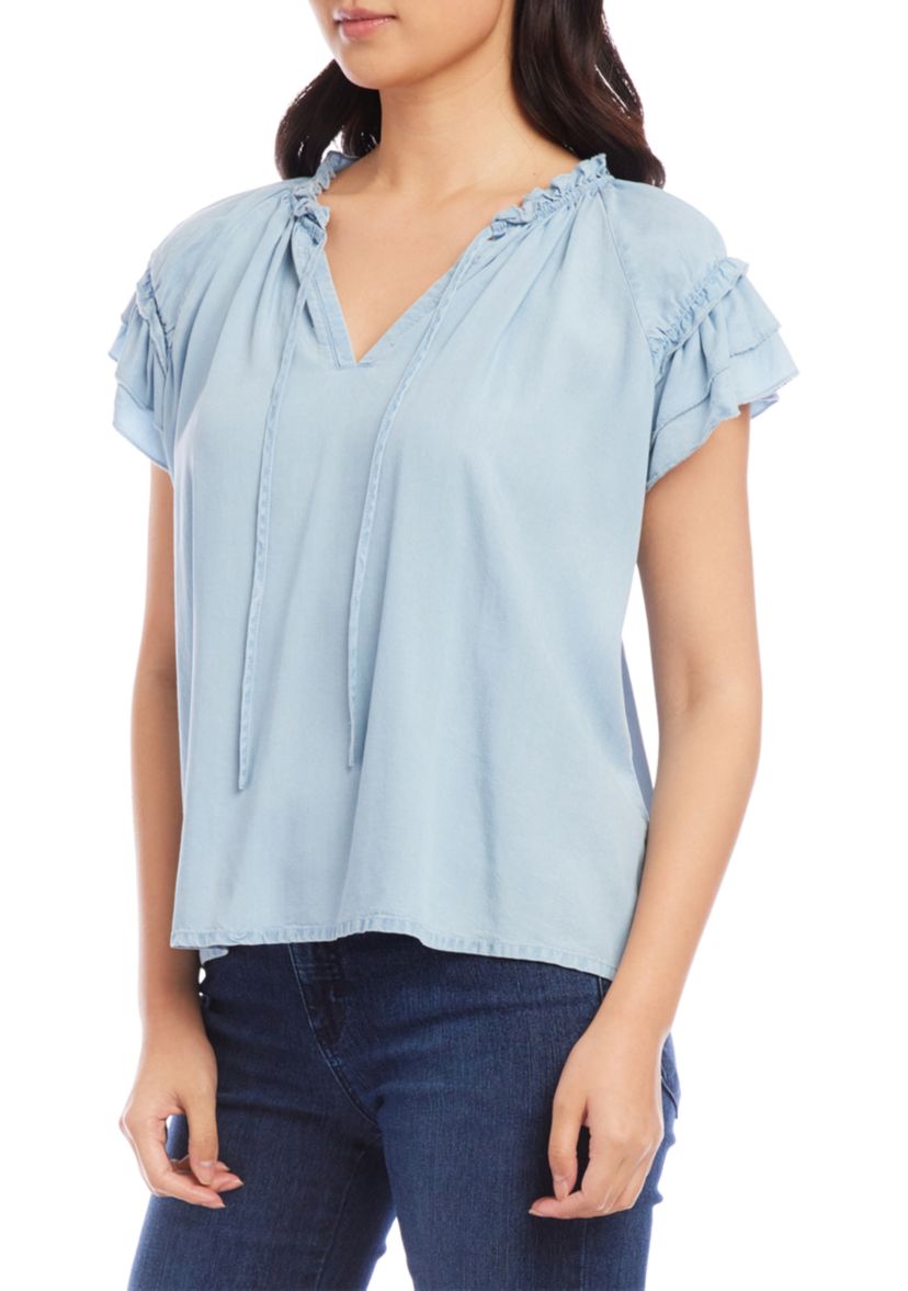 Womens Flutter Sleeve Ruffle Top