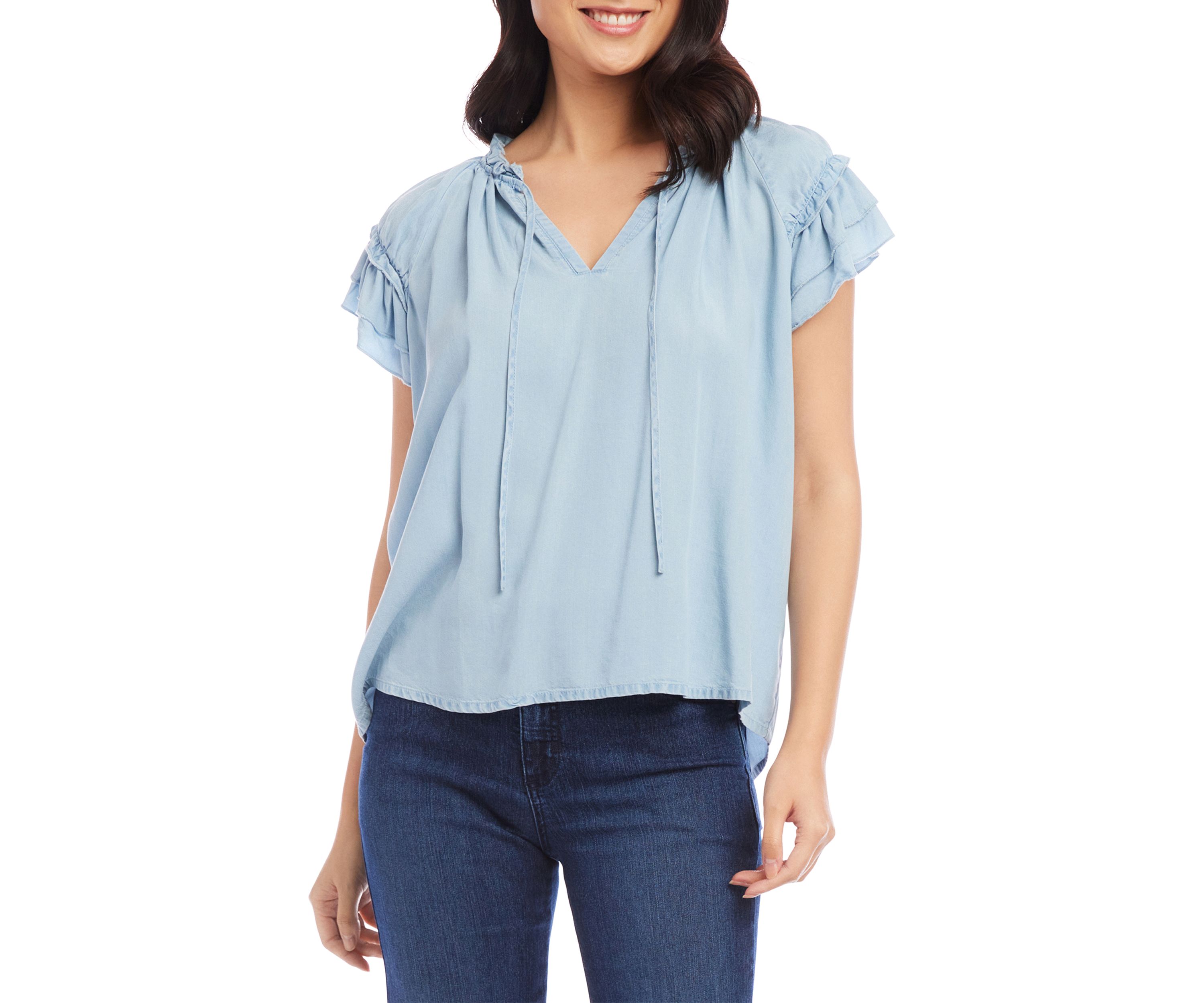 Womens Flutter Sleeve Ruffle Top