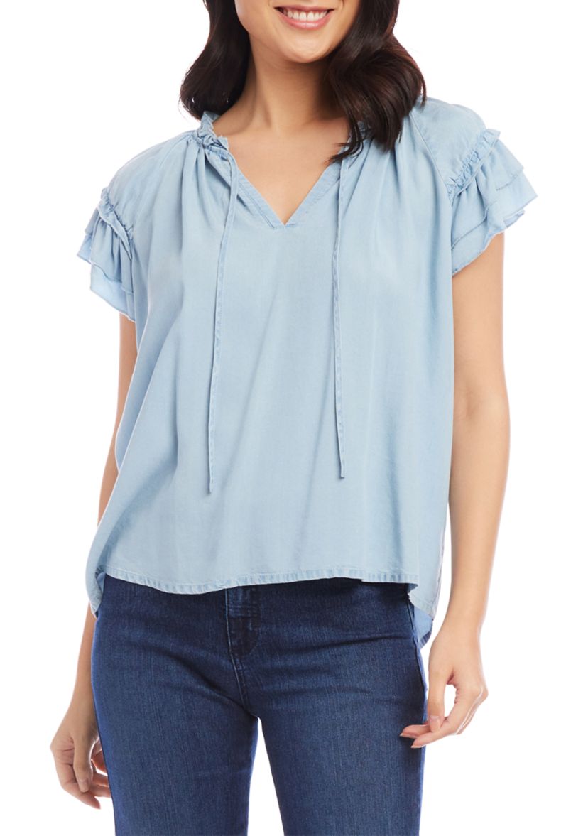 Womens Flutter Sleeve Ruffle Top