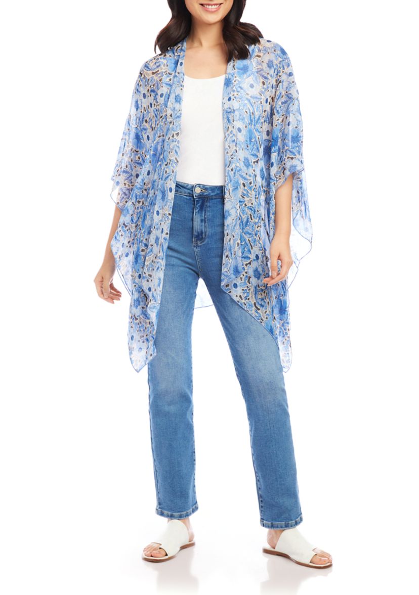 Womens Printed Open Front Kimono 
