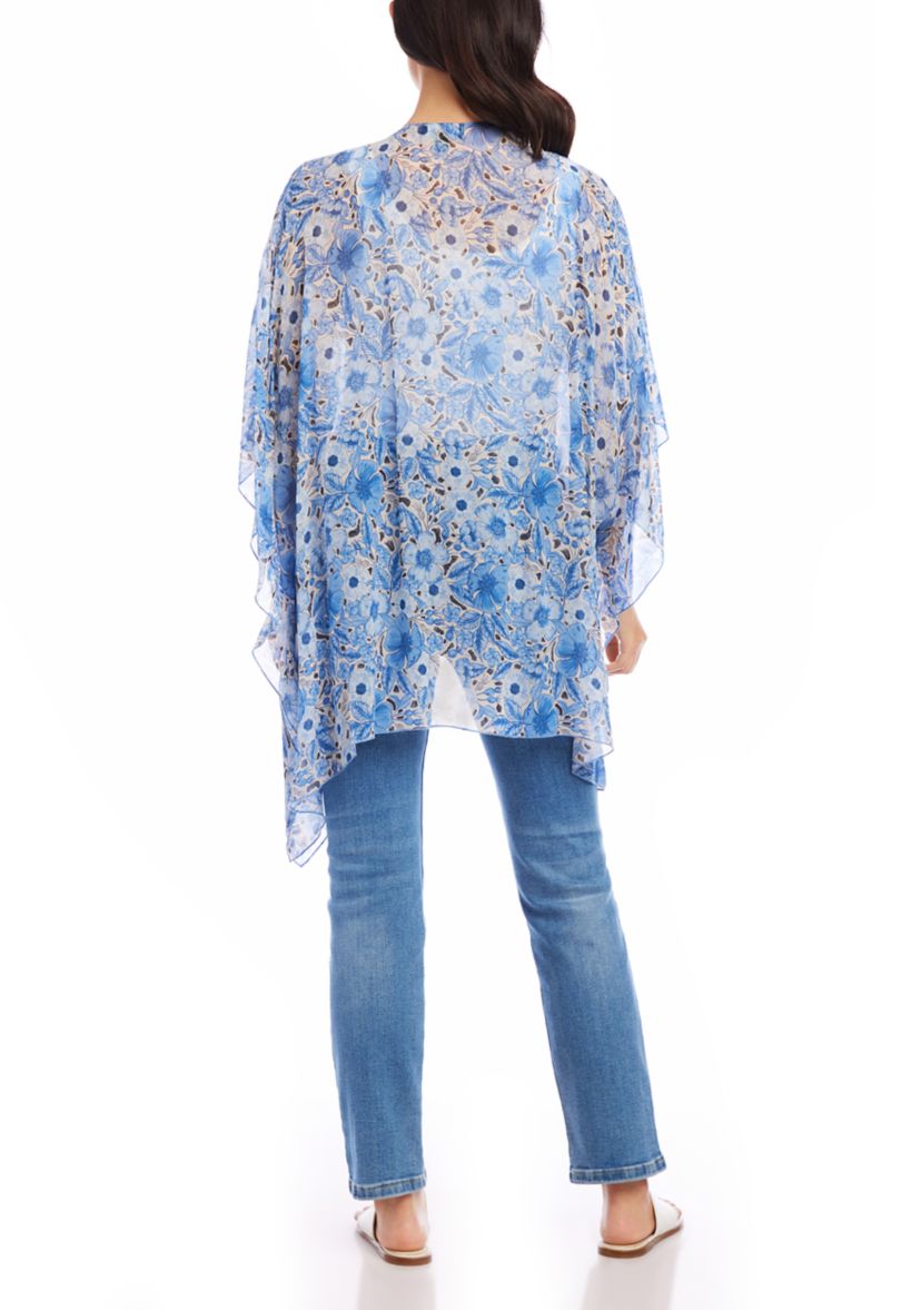 Womens Printed Open Front Kimono 