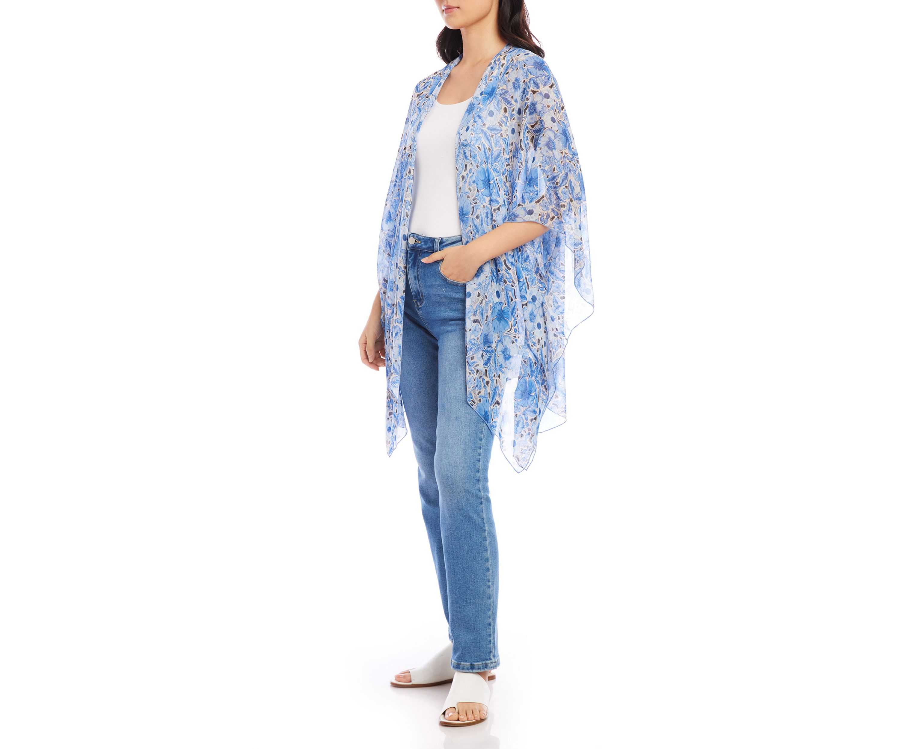 Womens Printed Open Front Kimono 