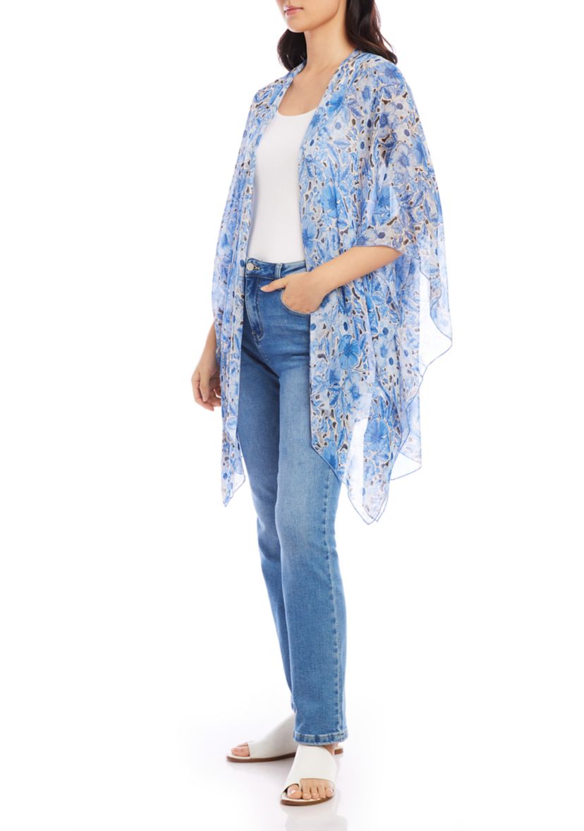Womens Printed Open Front Kimono 