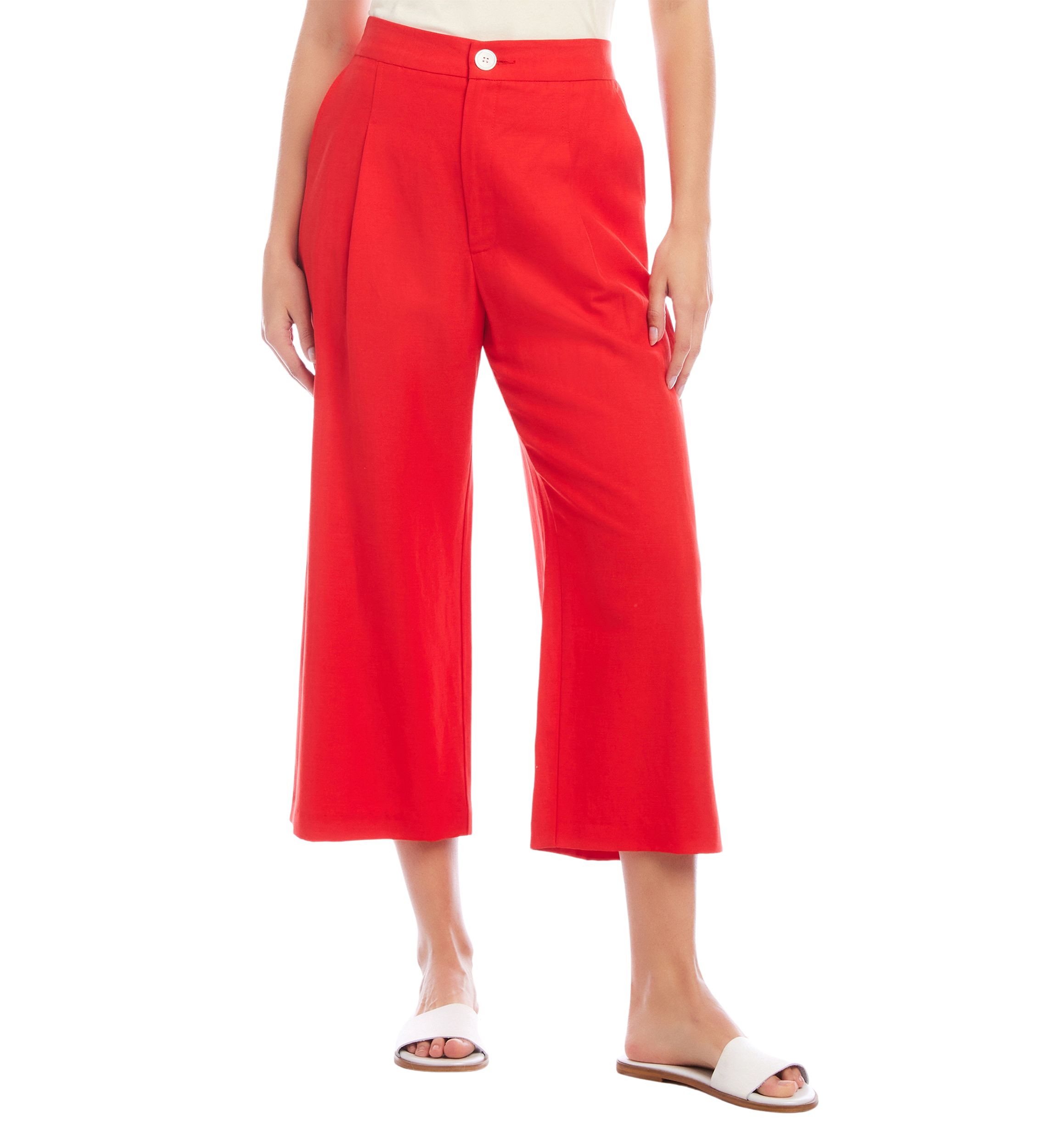 Womens Cropped Pleated Pants