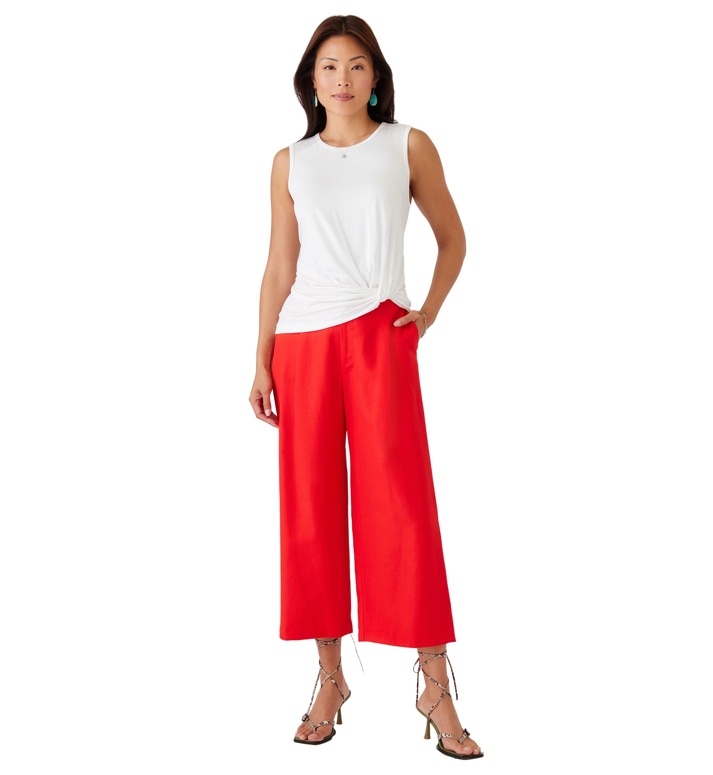 Womens Cropped Pleated Pants