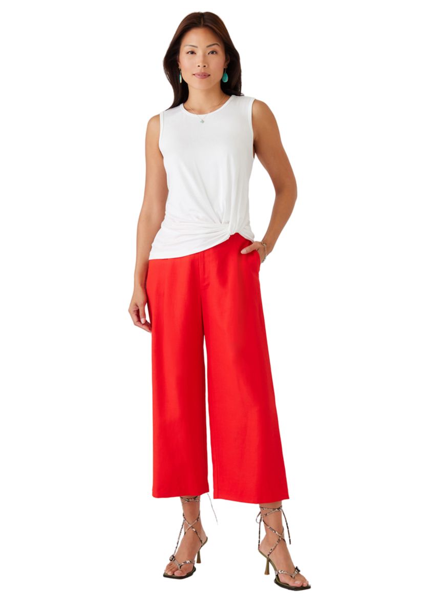 Womens Cropped Pleated Pants