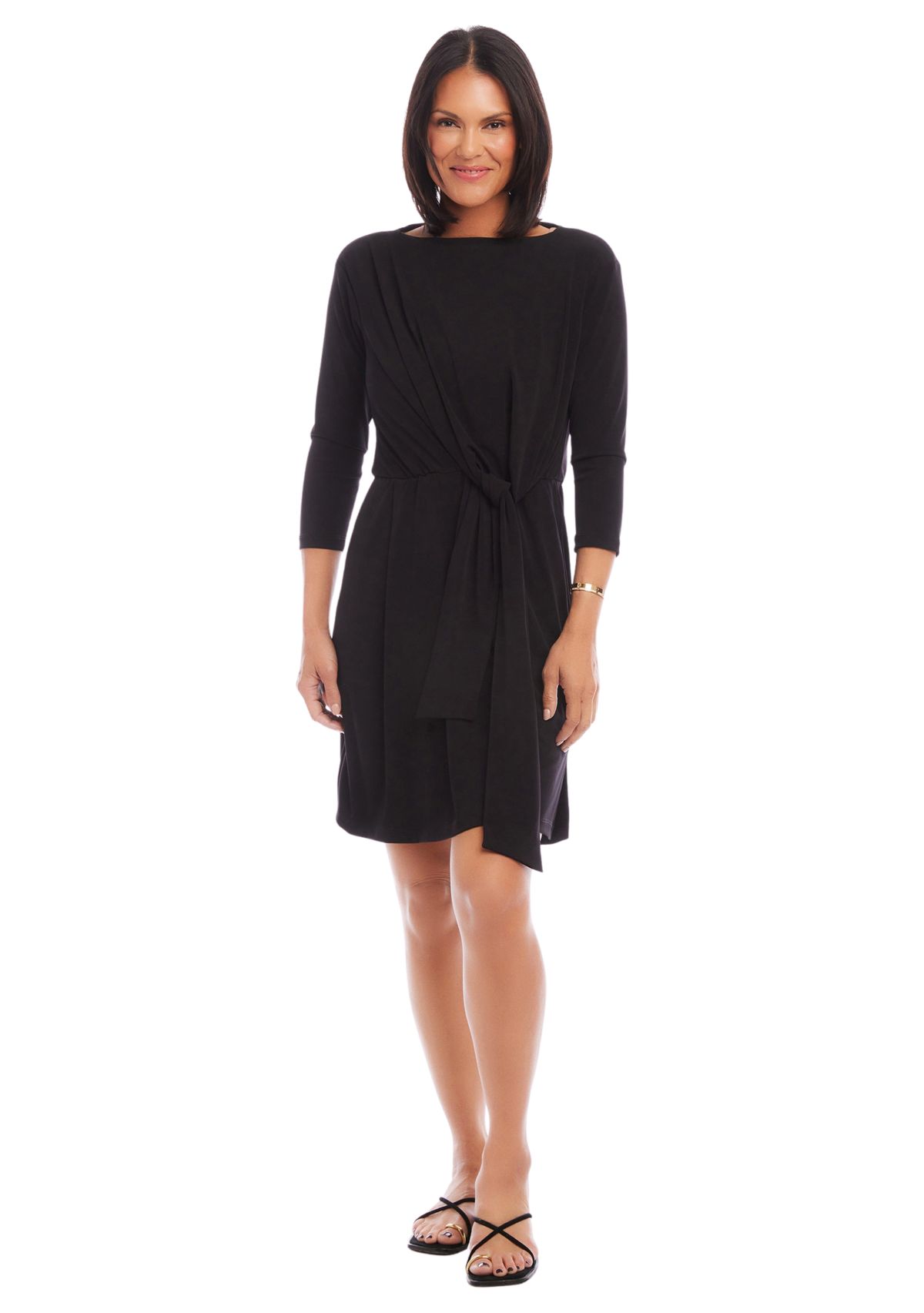 Womens 3/4 Sleeve Tie Waist Dress