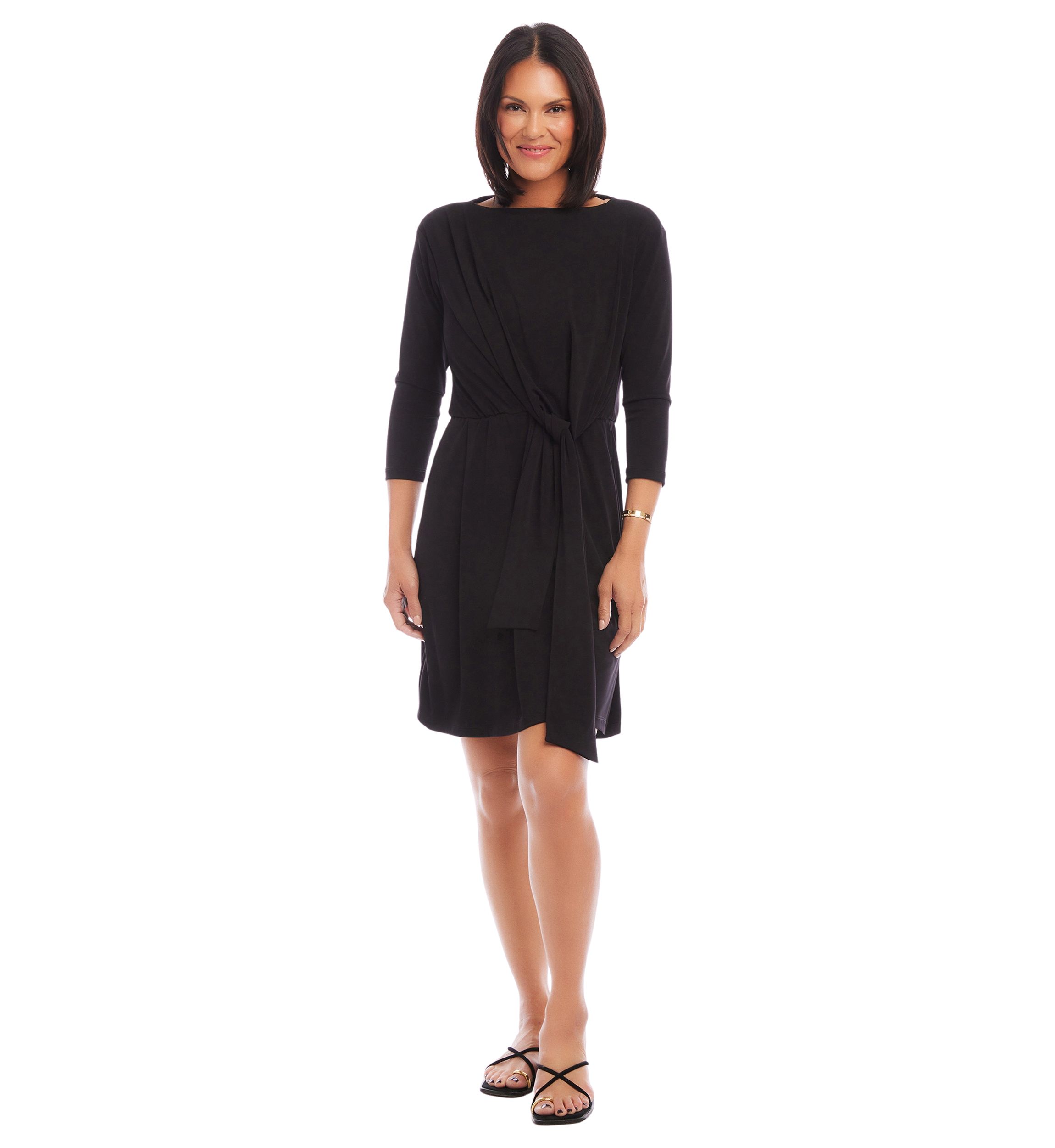 Womens 3/4 Sleeve Tie Waist Dress