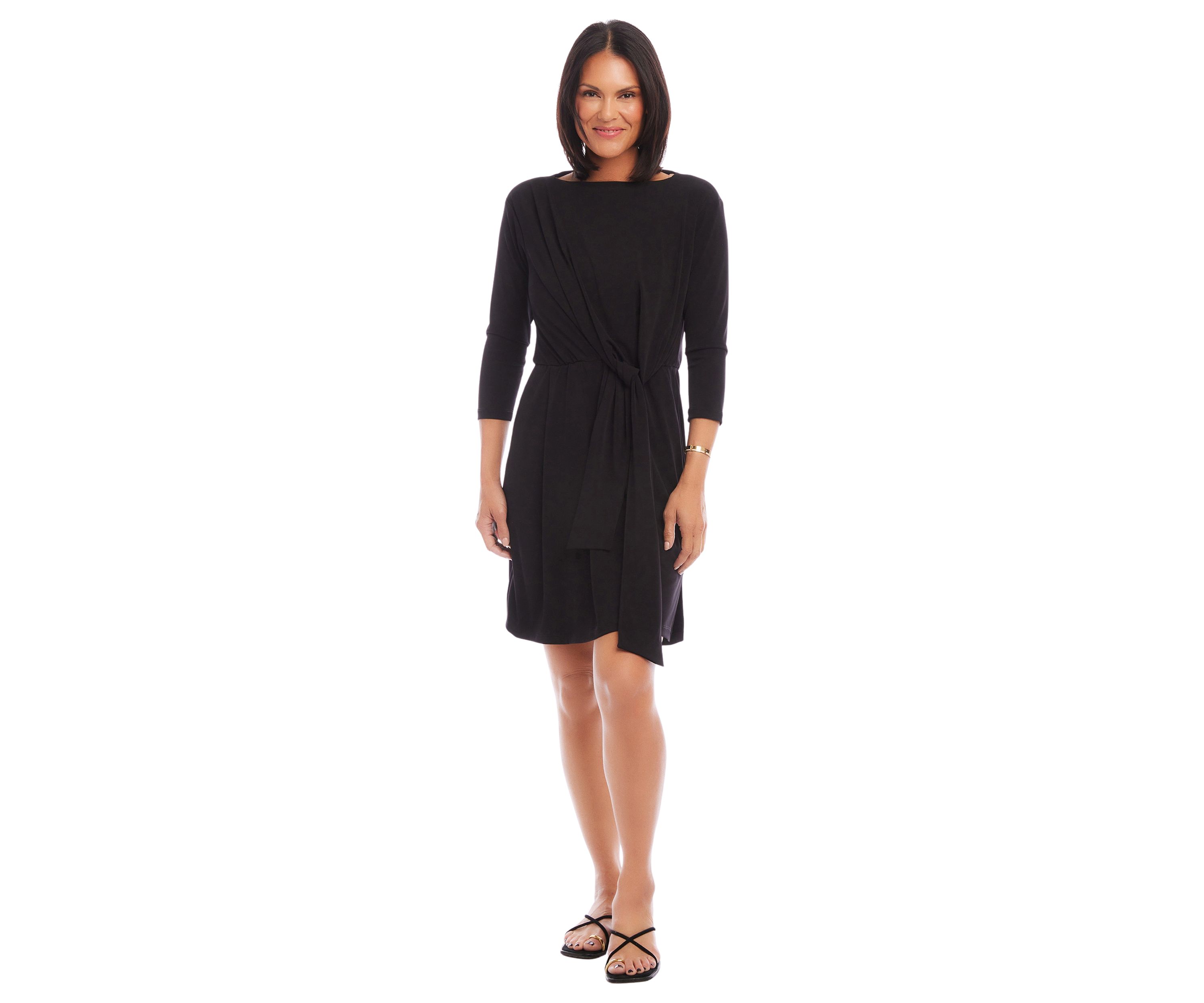 Womens 3/4 Sleeve Tie Waist Dress