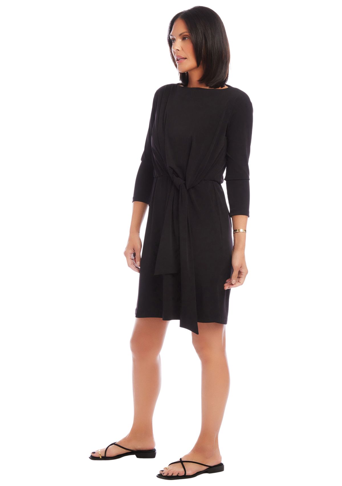 Womens 3/4 Sleeve Tie Waist Dress