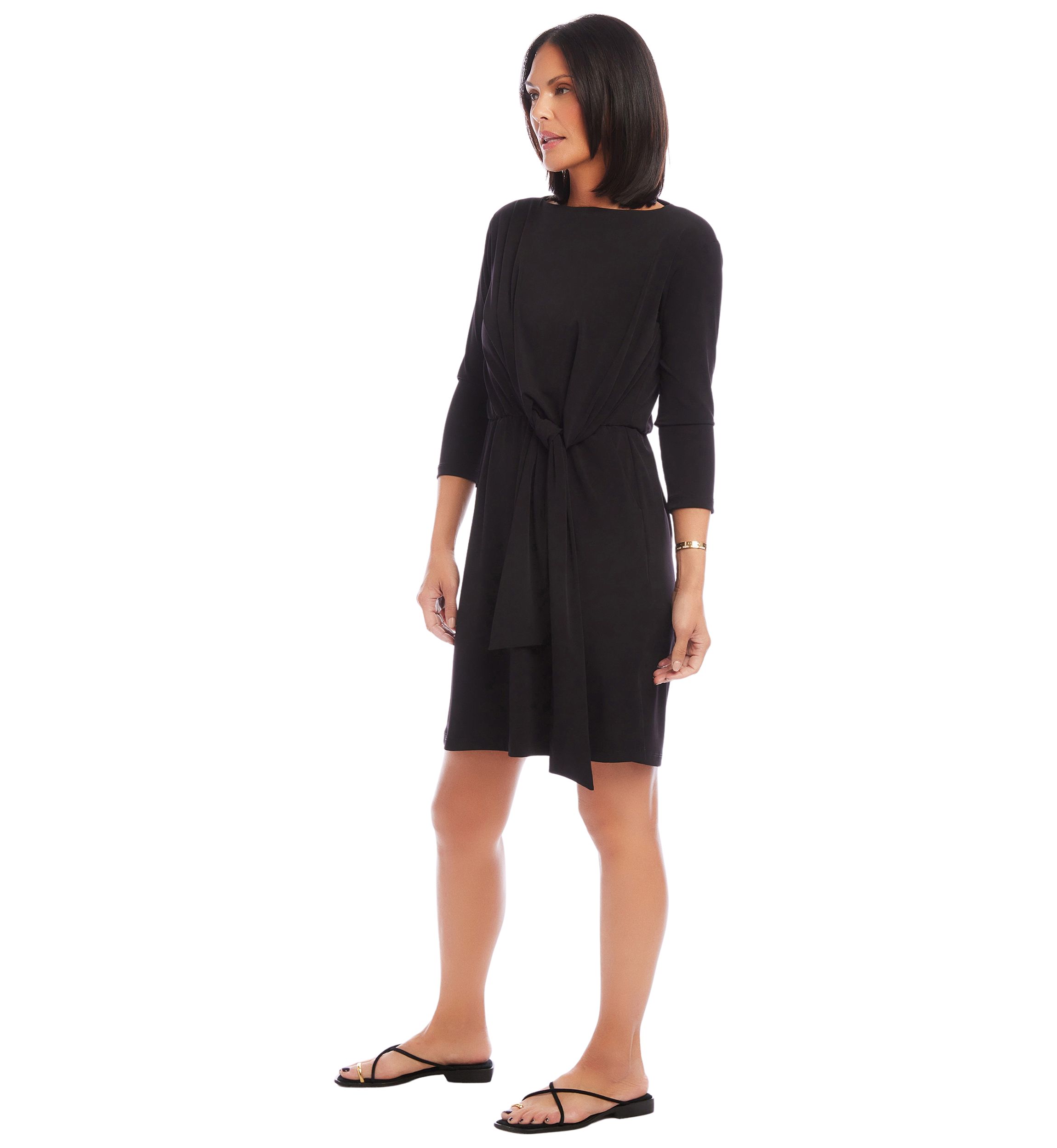 Womens 3/4 Sleeve Tie Waist Dress