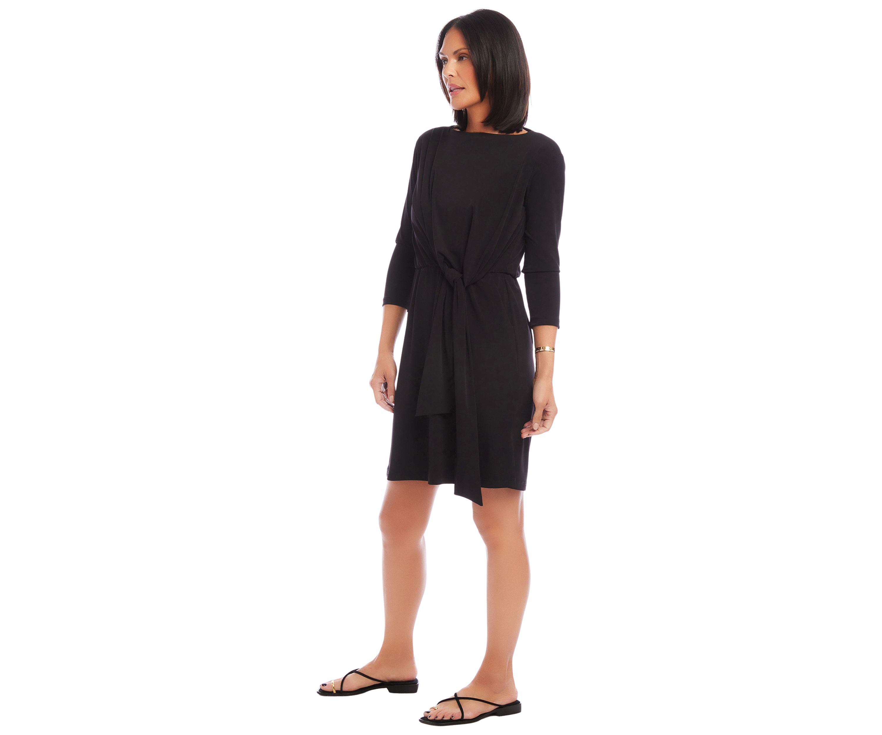 Womens 3/4 Sleeve Tie Waist Dress