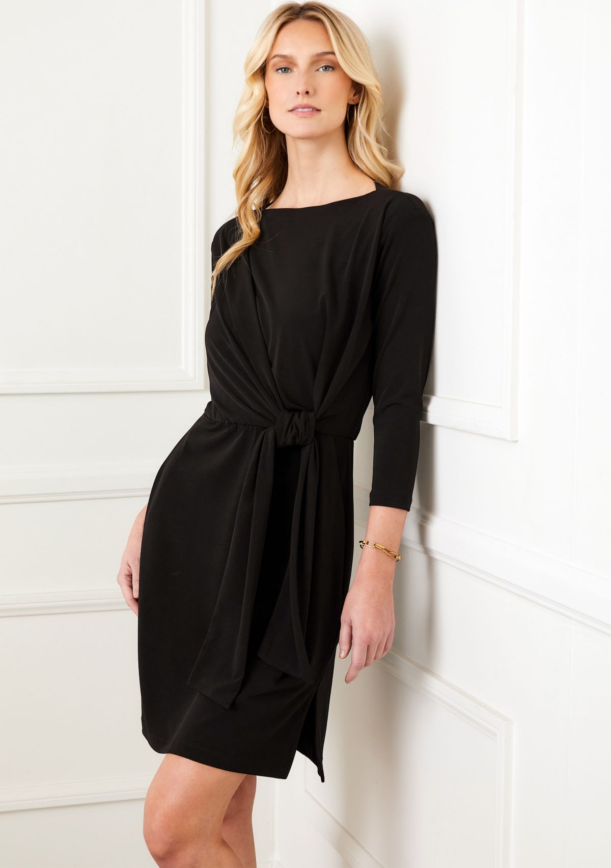 Womens 3/4 Sleeve Tie Waist Dress