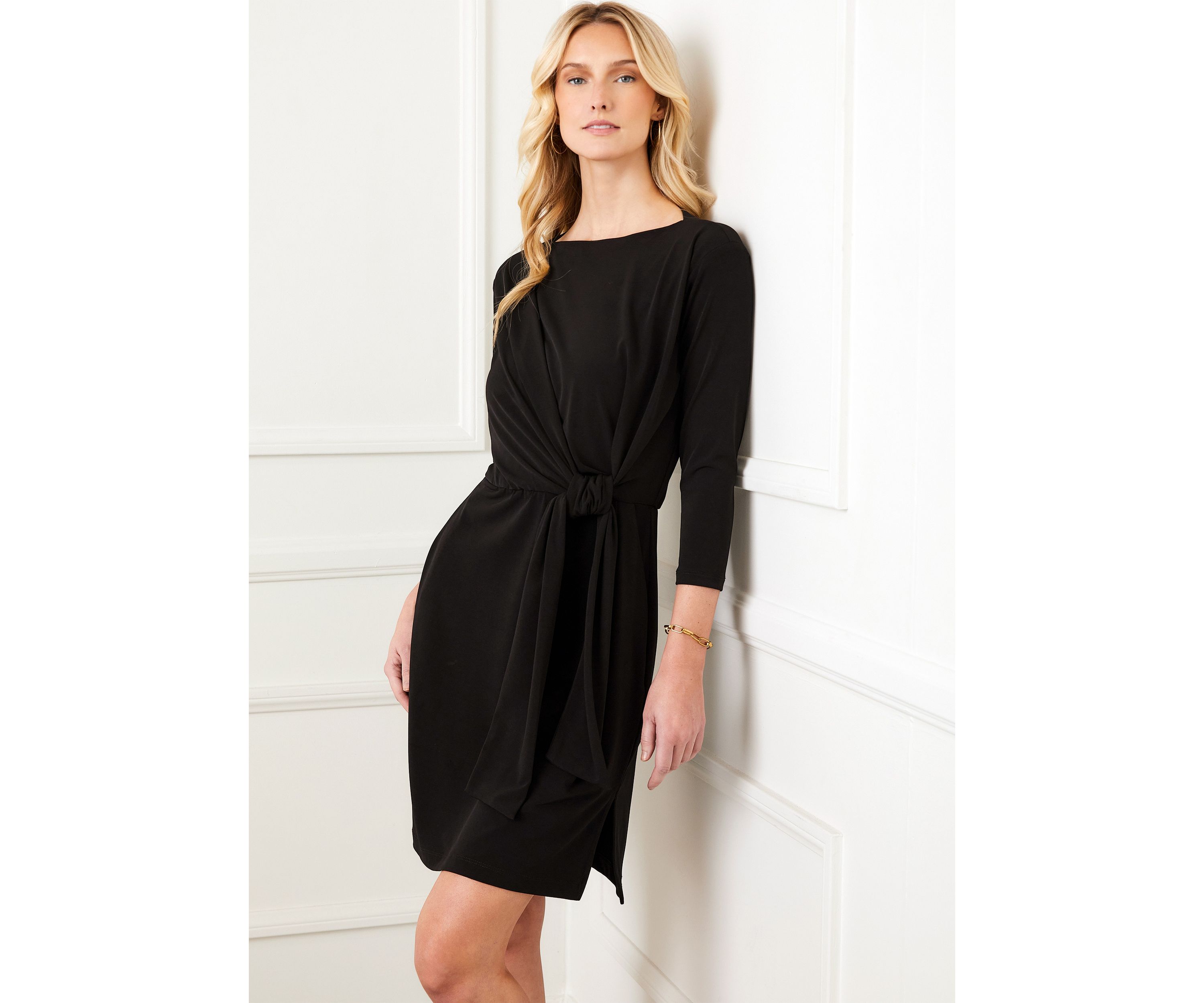 Womens 3/4 Sleeve Tie Waist Dress