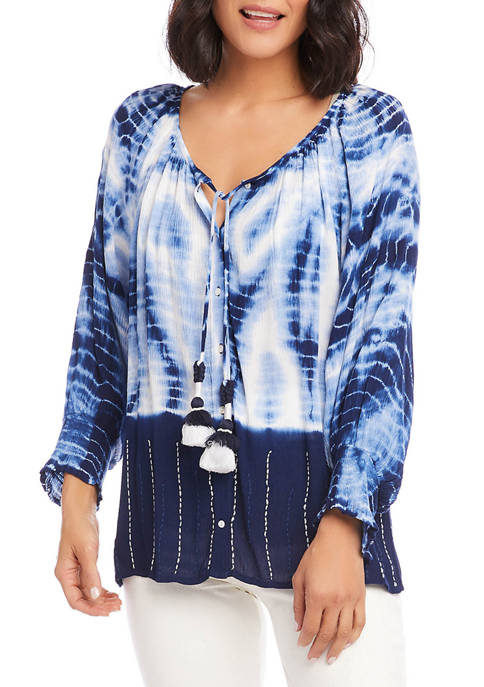 Womens Button-Up Peasant Top