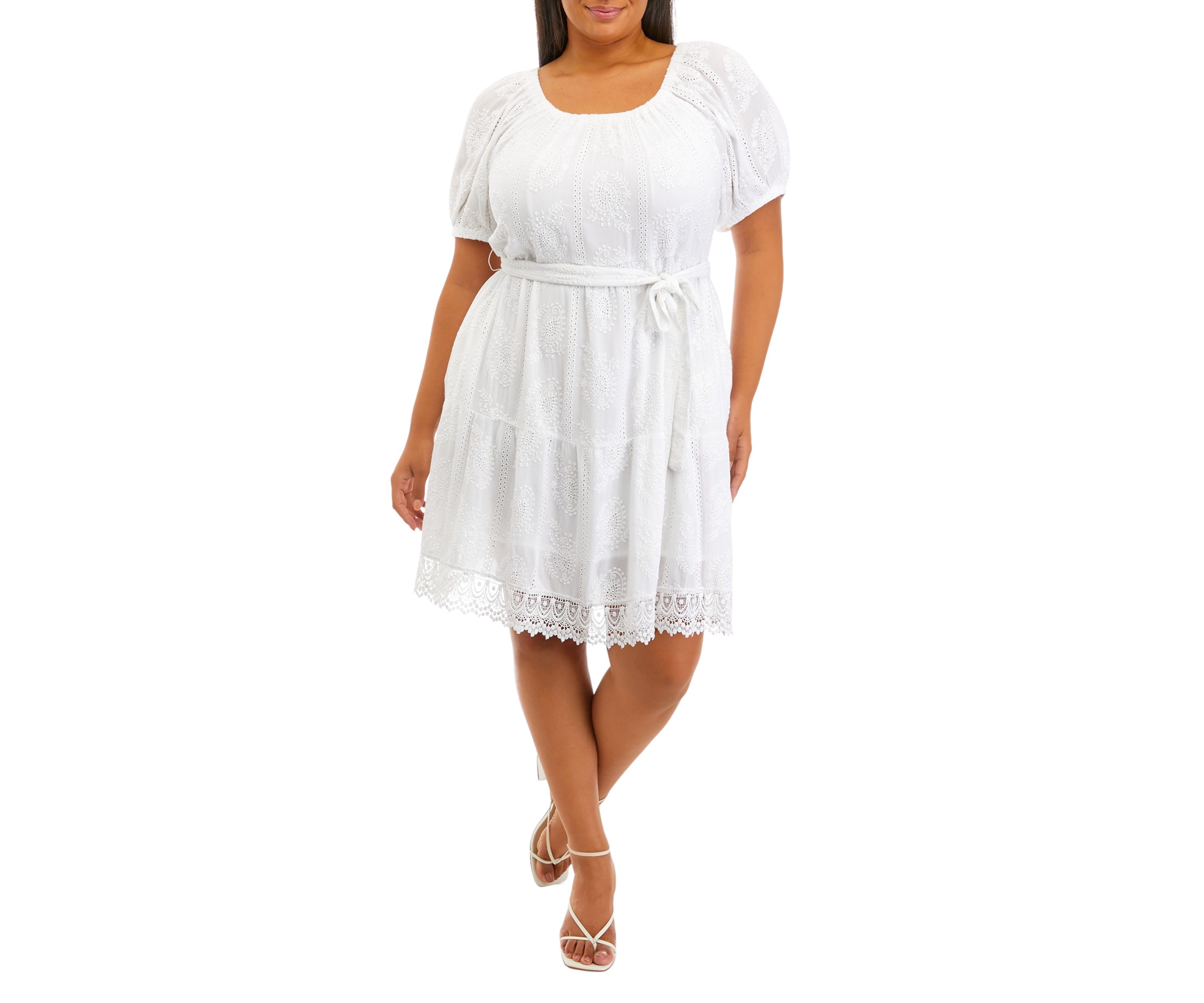 Plus Size Embroidered Puff Sleeve Dress