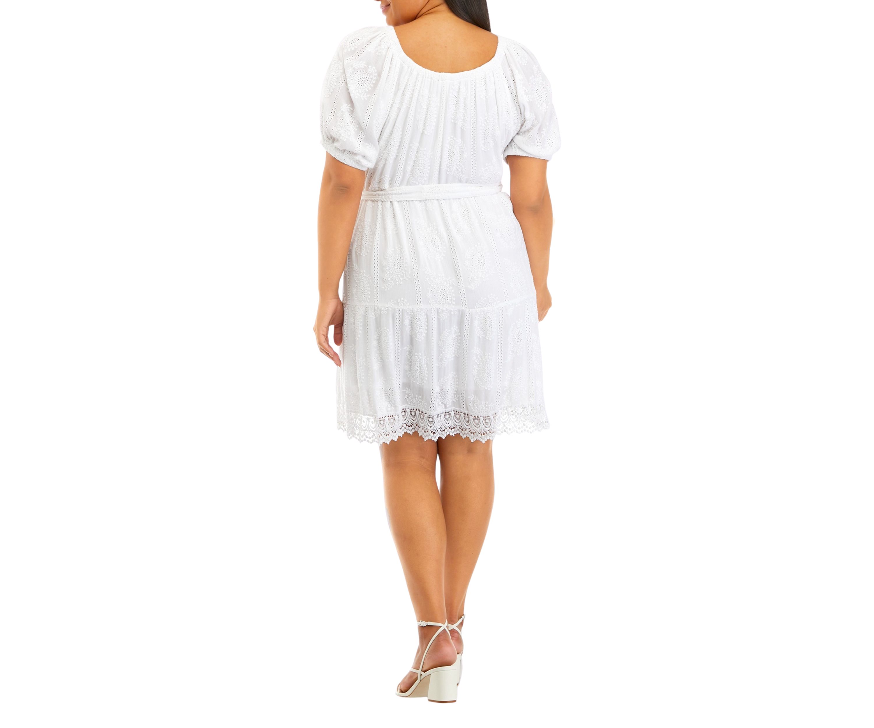 Plus Size Embroidered Puff Sleeve Dress