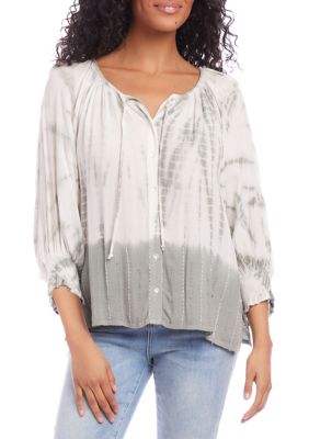 Women's Button Up Peasant Top