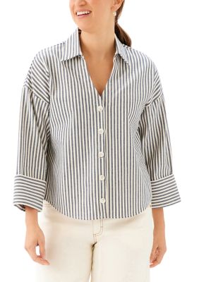 Karen Kane Women's Stripe Cuffed Sleeve Top, Large