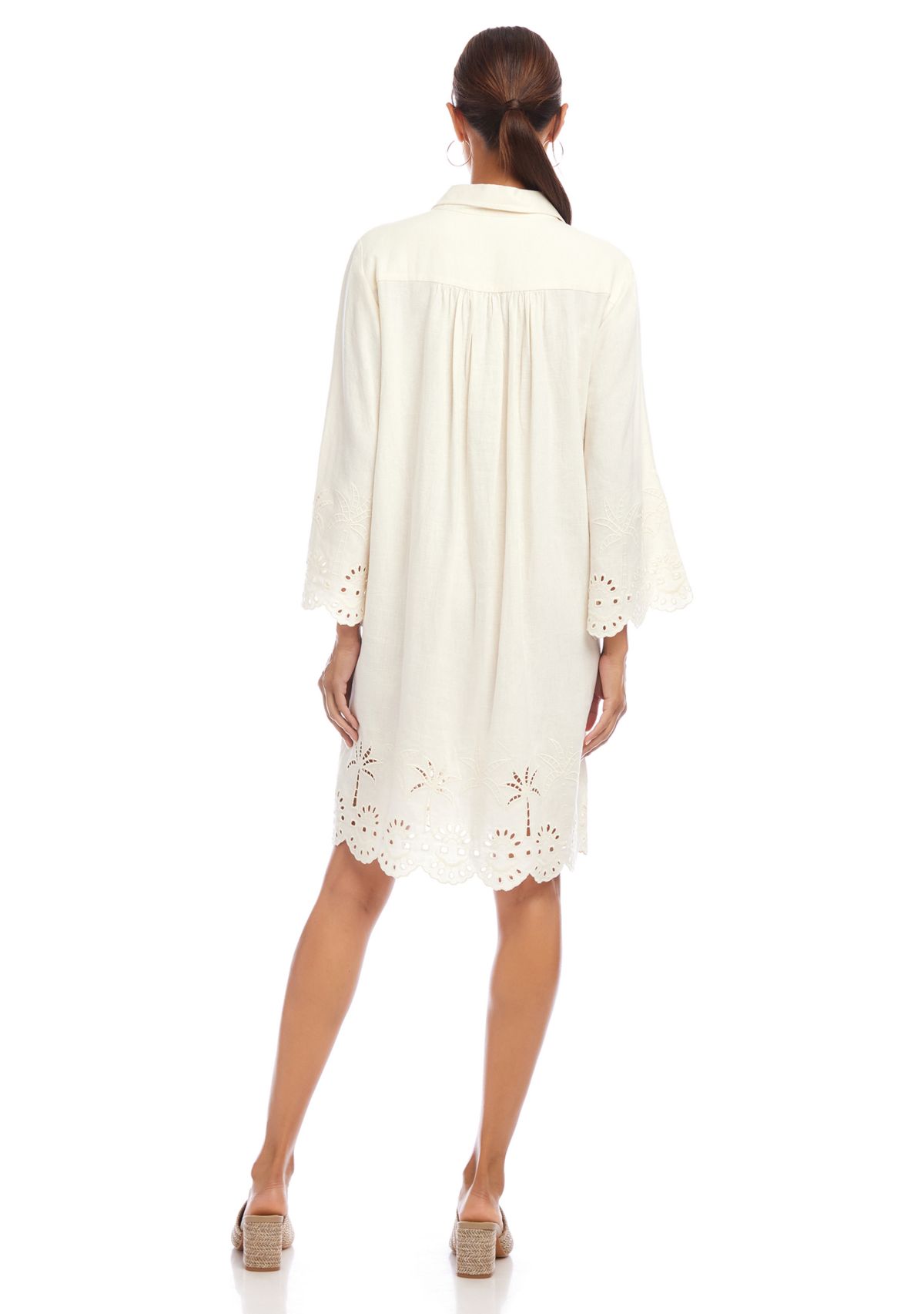 Womens Flare Sleeve Cutout Embroidered Shirtdress