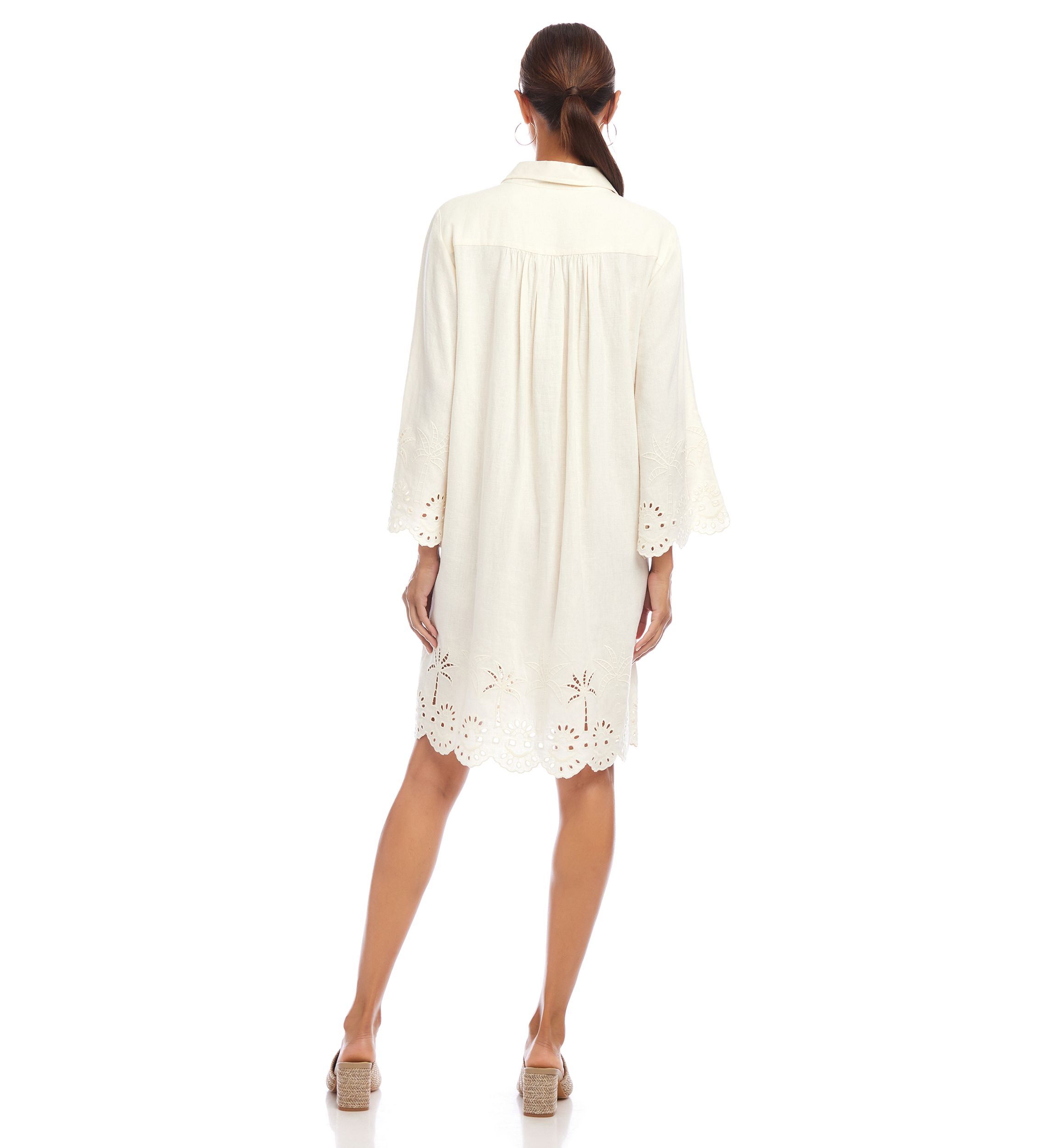 Womens Flare Sleeve Cutout Embroidered Shirtdress