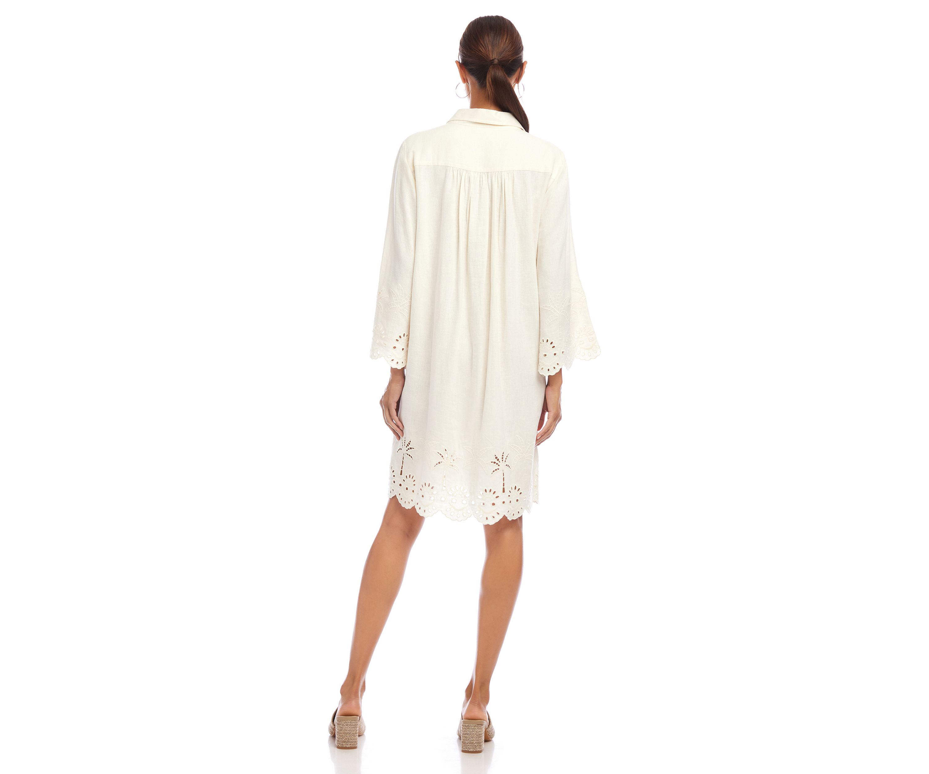 Womens Flare Sleeve Cutout Embroidered Shirtdress
