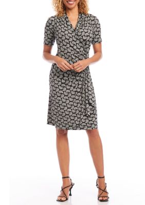 Short Sleeve Cascade Wrap Dress