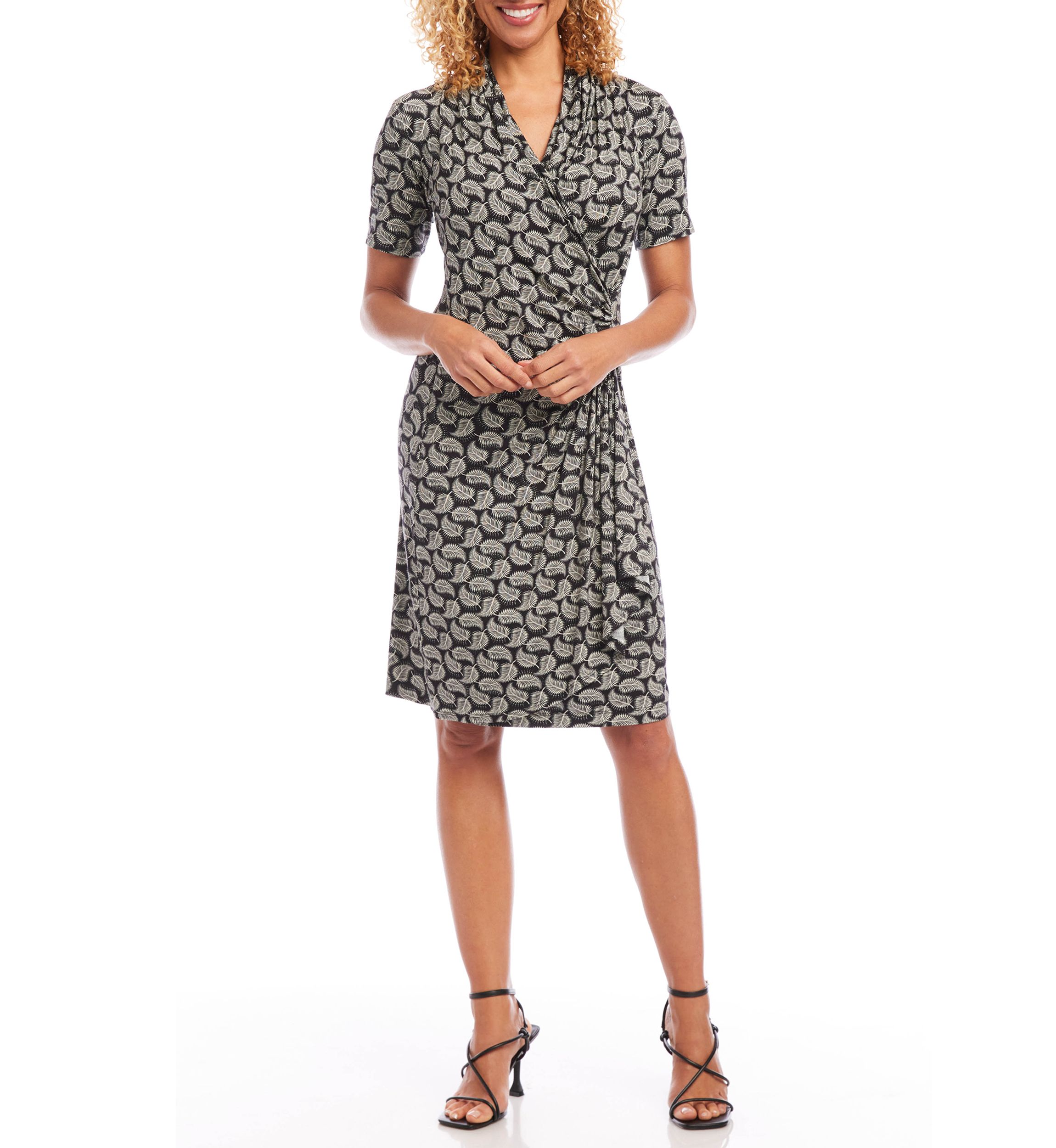 Short Sleeve Cascade Wrap Dress