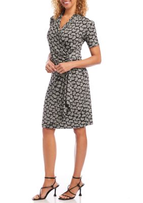 Short Sleeve Cascade Wrap Dress